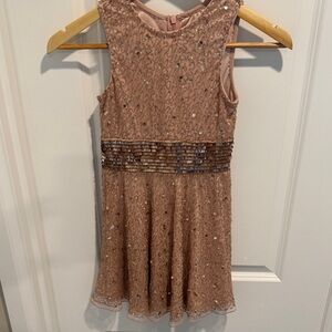 Ashley Lauren Rose Gold Sequin Embellished Sleeveless Dress